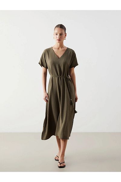 LC Waikiki Classic V-Neck Textured Women's Dress