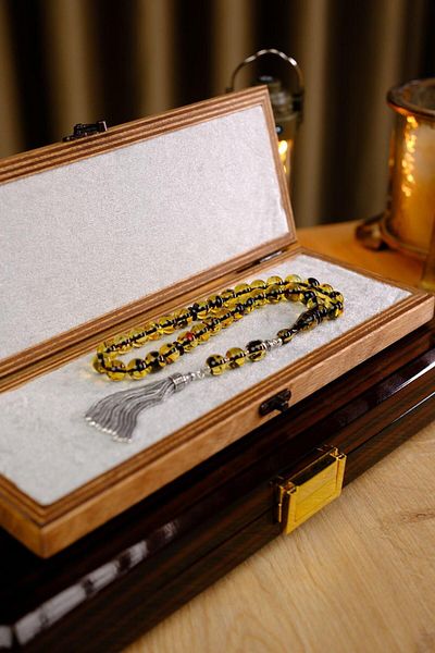 dergah tesbih Ancient Fossil Lithuanian Drop Amber Premium Collection Silver Design Prayer Beads (Amber)