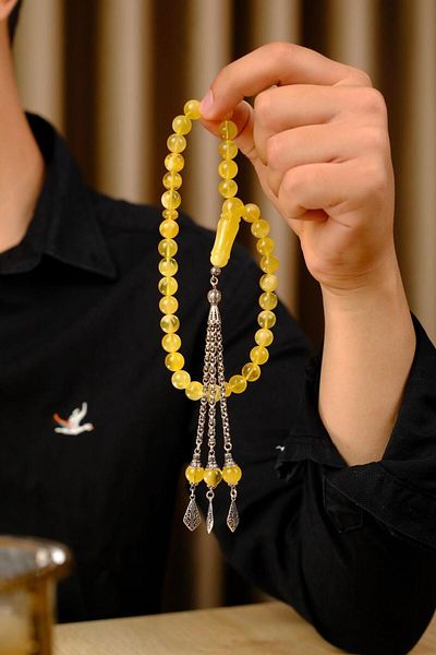 dergah tesbih Premium Silver Design Original Drop Amber Prayer Beads (Amber), (مسبحة قطرة كهريبار)