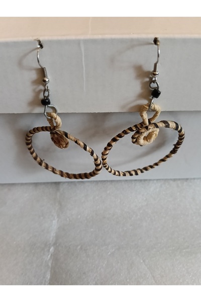 Butik Tülin Authentic Handmade Coffee Bone Dry Banana Tree Leaf Wrapped Ring Dangle Earrings 8.8X4.5Cm Kenya