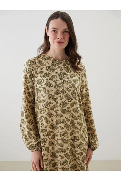 LC Waikiki Lcw grace beige bicycle collar patterned a-line dress