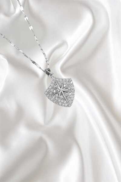 REBORN DESIGN 316L سلسلة فولاذية فضية اللون حجر الزركون قلادة نجمة القطب