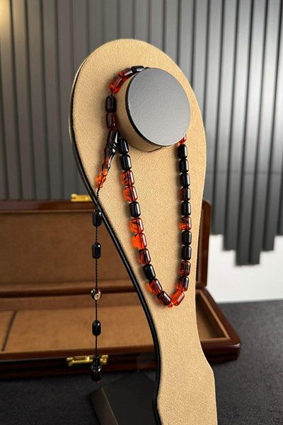 dergah tesbih Master Erkan Rod System Design Capsule Cut Desert Red Crimping Amber Prayer Beads