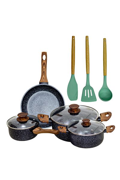 Sweet Home 10 Pcs Marble Non-Stick Cookware Set With Glass Lid