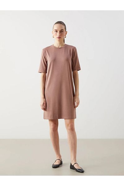 LC Waikiki Lcw Eco Brown Crew Neck Women's Dress
