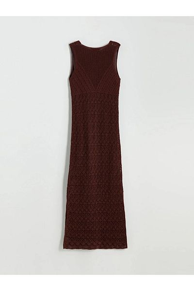 LC Waikiki LCW Vision Brown V-Neck Lace Crochet Dress