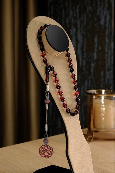 dergah tesbih Water Drop Model Desert Red Crimping Amber Kazaz Tassel Prayer Beads