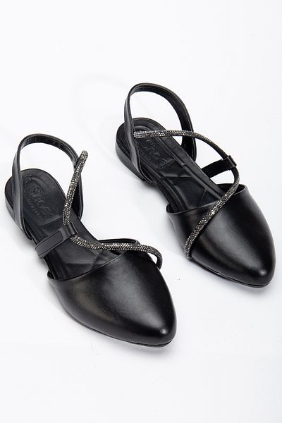 Tonny Black Women's Black Stone Rope Detailed Ballerinas