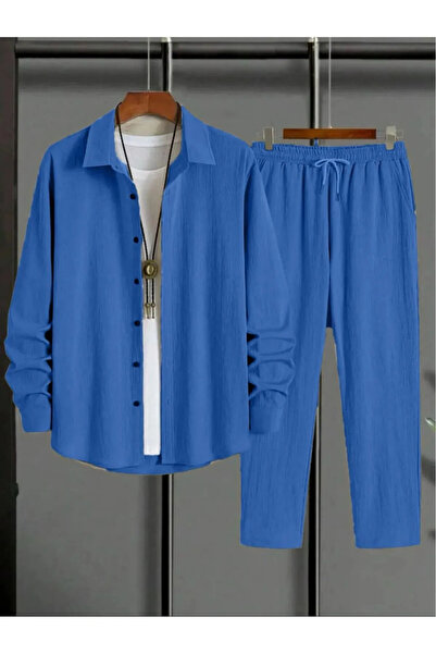 RASCHA Set de pantaloni și cămașă cu mâneci lungi Indigo pentru femei