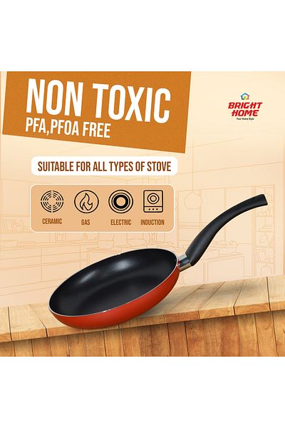 Bright Home 10 Pcs Non-Stick Cookware Set Red/Black With Glass Lid