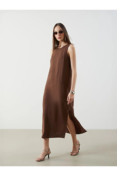 LC Waikiki Lcw Vision Brown Crew Neck Modal Blend Dress