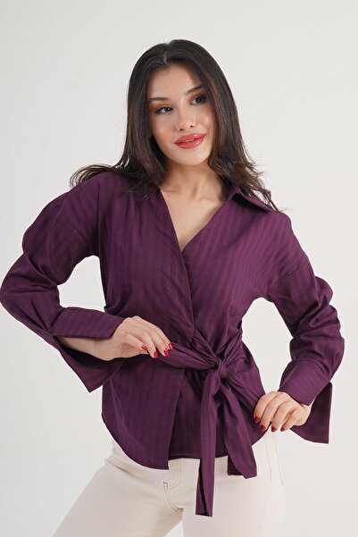 Hipo Trend Thick Line Side Tie Regular Fit Plum Shirt
