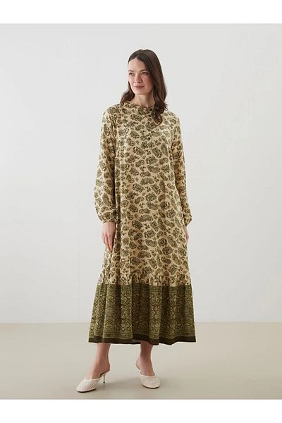 LC Waikiki Lcw grace beige bicycle collar patterned a-line dress