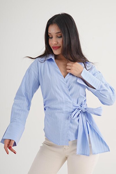Hipo Trend Thick Line Side Tying Regular Fit Baby Blue Shirt
