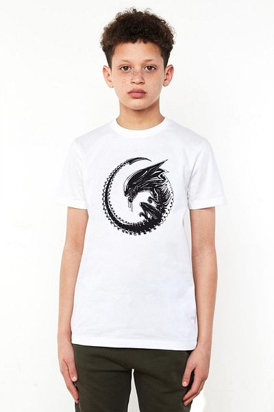 Tshirthane Alien Xenomorph White Kids Bicycle Tshirt