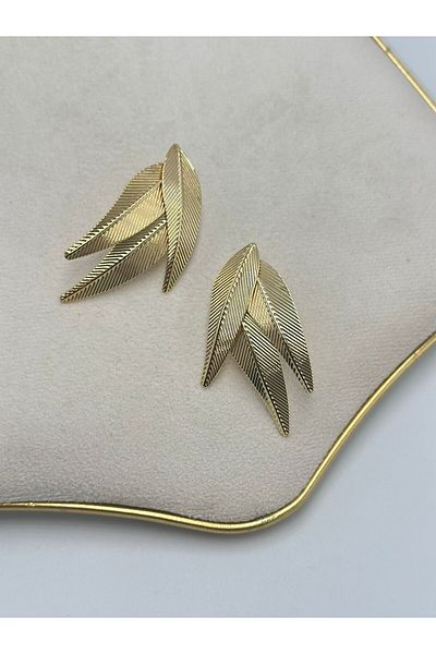 MyladyAccessoriess Serrated Plate Detail Leaf Earrings (Steel)