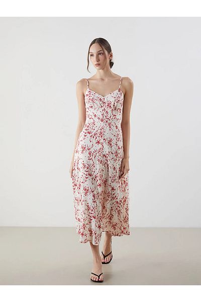 LC Waikiki Lcw Vision Red V Neck Floral Dress