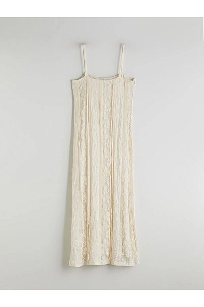 LC Waikiki Lcw Vision Ecru Square Neck Lace Detailed Boho Dress