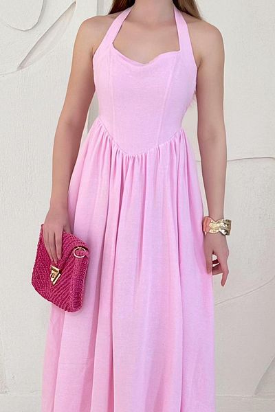 Elbee Fashion Woman Halter Linen Dress