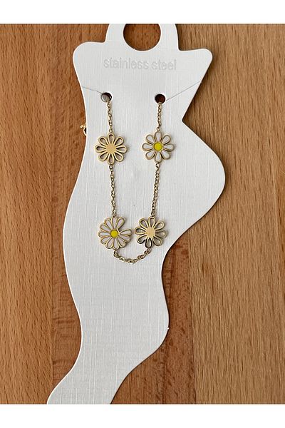 JELLY Women's Steel Gold Colored Daisy Model Anklet