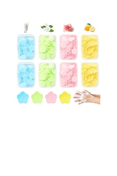 Hanedanev 4Pcs Magic Soap Mini Flower Pattern Portable Practical Cleaning Water Foaming Practical Soap
