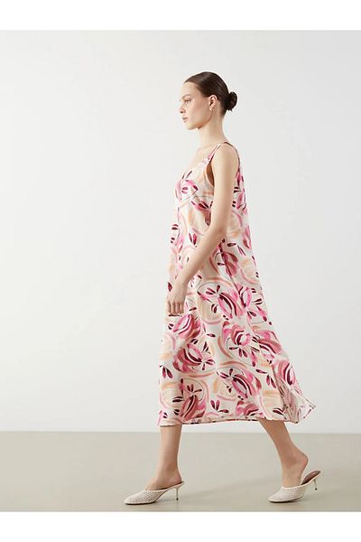 LC Waikiki Lcw Comfort Ecru V-Neck Floral Dress