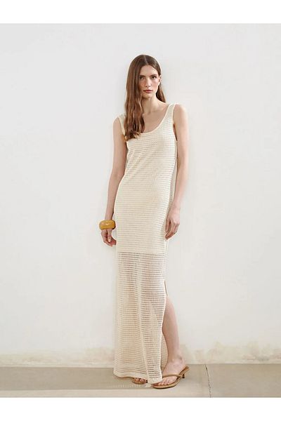 LC Waikiki Lcw vision ecru u collar Lace-Like Knit dress