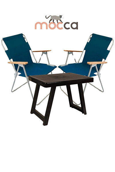 Bofigo Ahşap Kollu Kamp Sandalyesi+ 40x50 cm Platik Antresit Masa