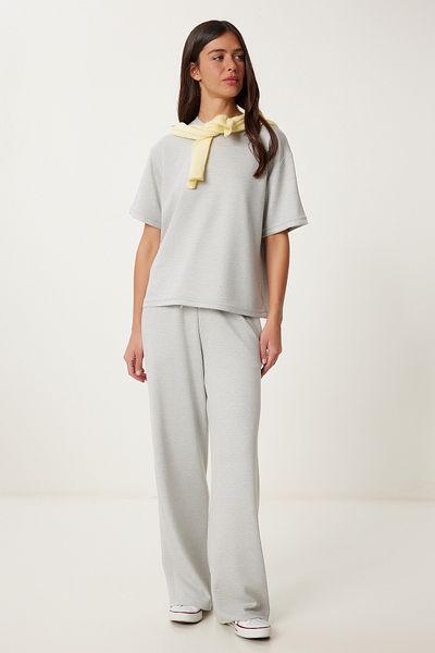 Lovelyİstanbul Comfortable Stretchy Knitted Bottom-Top Suit Gray Melanj Lby0004