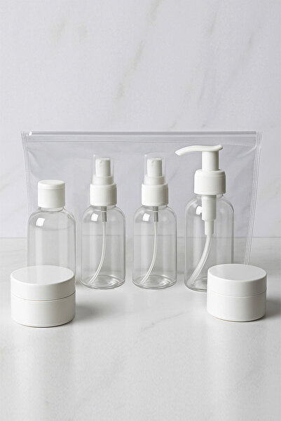 Jest ŞEFFAF ÇANTALI DOLDURULABİLİR SEYAHAT SETİ 6 PARÇA