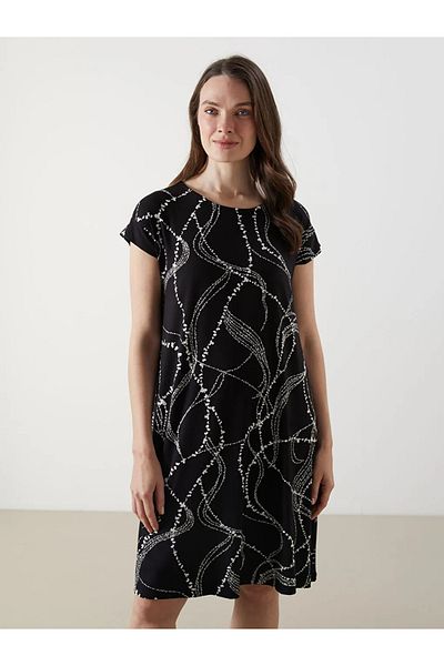LC Waikiki Lcw Grace Black Crew Neck Patterned Dress