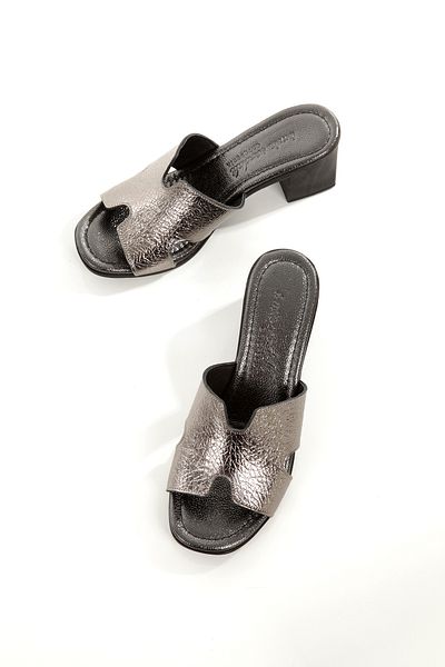 ARTI ARTI AYAKKABI Mia100-Tpk-1120 Genuine Leather Daily-Wedding-Leisure-Holiday Platinum Heeled Slippers