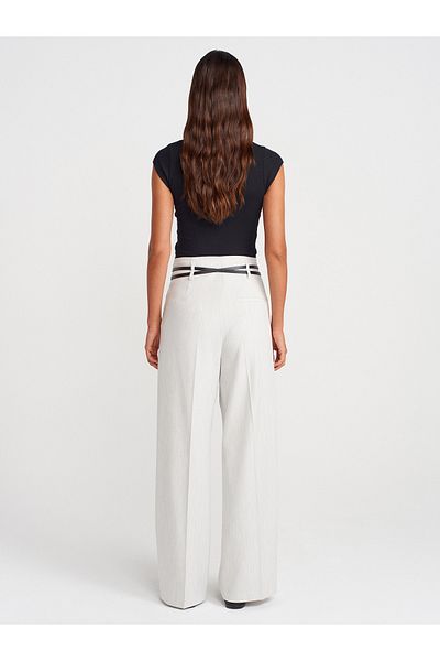 Dilvin 71655 Belted High Waist Pants-Light Gray