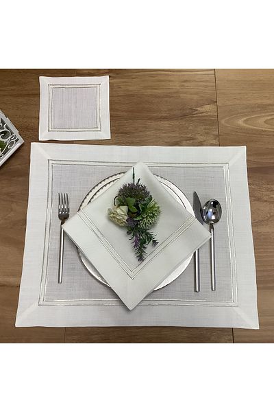 OYA home Silver Double Pico Detailed American Service (8) & Napkin (8) and & Coaster (8) Set
