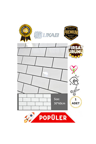 UKAB 6024 Kendinden Yapışkanlı Esnek Köpük Seramik Beyaz Pvc Mermer Panel 60x30 Cm Banyo Wc Mutfak