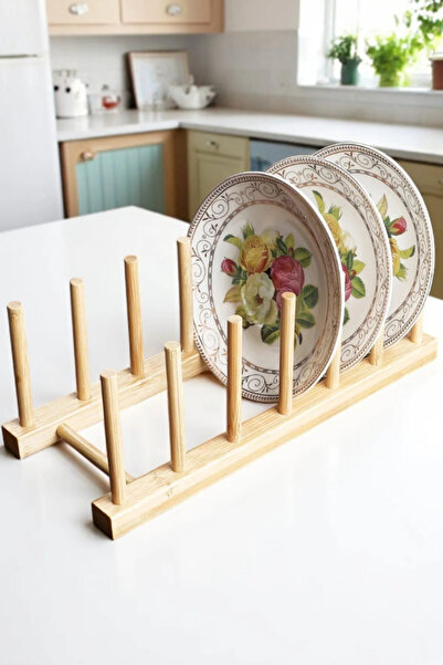 HİROS'H 6-секційний дерев'яний піднос для тарілок, настільний органайзер для шафи, підставка для тарілок