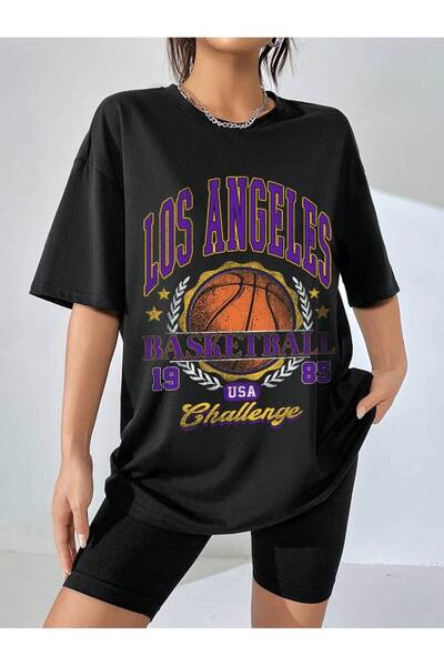 ELNOYA Unisex Cotton Black Oversize "Los Angeles" Printed Comfortable Casual T-Shirt