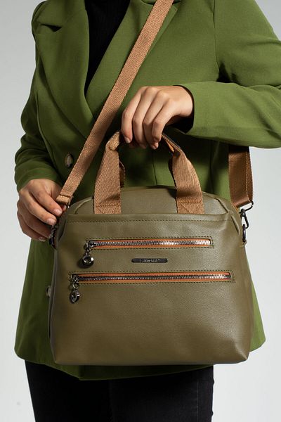 Sanmorris 1389 Women's Multi-Eye Faux Leather Adjustable Cross Strap Hand and Shoulder Bag Khaki-Tan