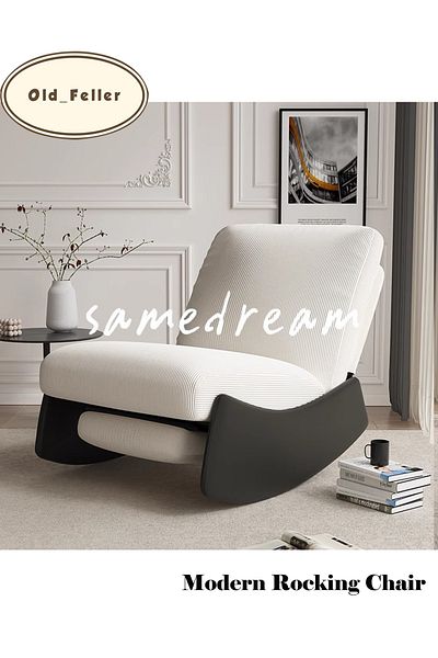 Old_Feller Modern rocking chair with footrest, side pockets & adjustable high back. For balcony, living room