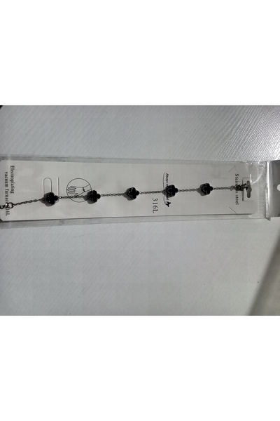 stainles steel Yonca siyah bileklik