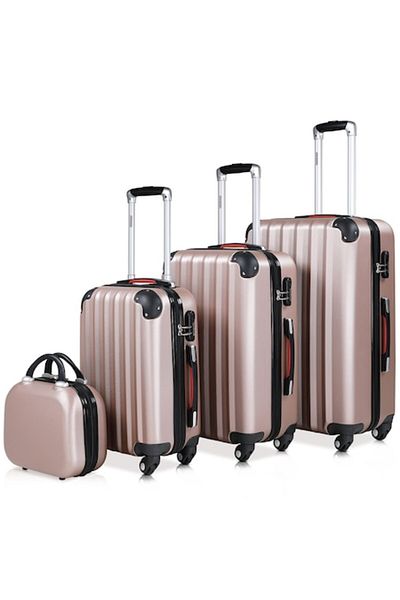 monzana Set 4 Trolere ABS dur, roz metalizat,, M, L, XL + geanta cosmetice, Monzana