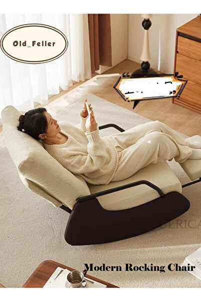 Old_Feller Modern rocking chair with footrest, side pockets & adjustable high back. For balcony, living room