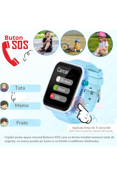 TechGS Ceas Smartwatch Copii, KidLife TechGS®, 4G cu GPS, 1.83 inch, Sistem de Operare Android, Albastru
