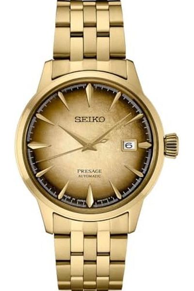 Seiko SRPK48 Men's Analog Automatic Watch - Gold Dial Gold-Tone Stainless Steel Band - Sapphire Crys