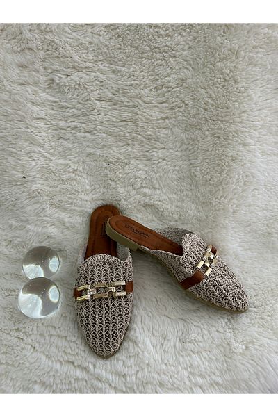 METİC Women's Lace Embroidered Chain House Slippers Outdoor Slippers