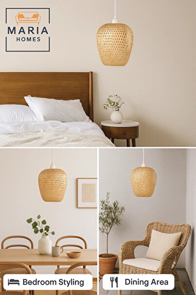 MARIA HOMES Handwoven Tall Rattan Pendant Light