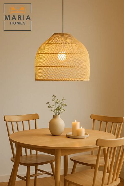 MARIA HOMES Handwoven Dome Rattan Pendant Light