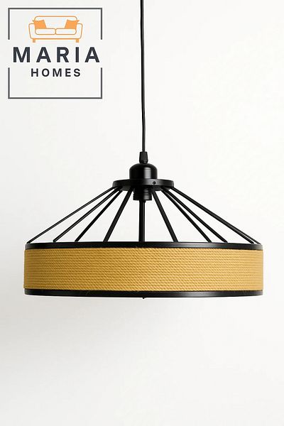 MARIA HOMES Industrial Jute and Iron Pendant Light