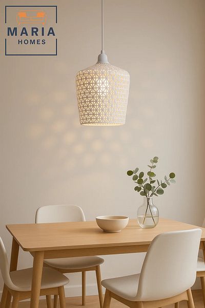 MARIA HOMES White Woven Rattan Pendant Light