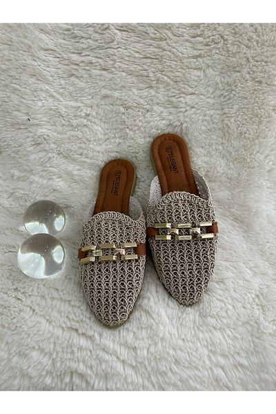 METİC Women's Lace Embroidered Chain House Slippers Outdoor Slippers